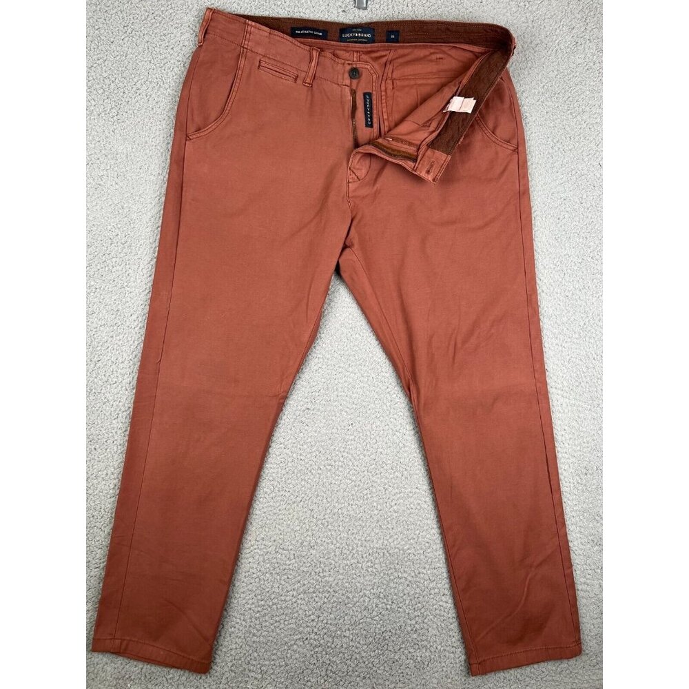 Lucky Brand Pants Mens Red Clay 410 Athletic Chino Khaki Casual Size 37x32